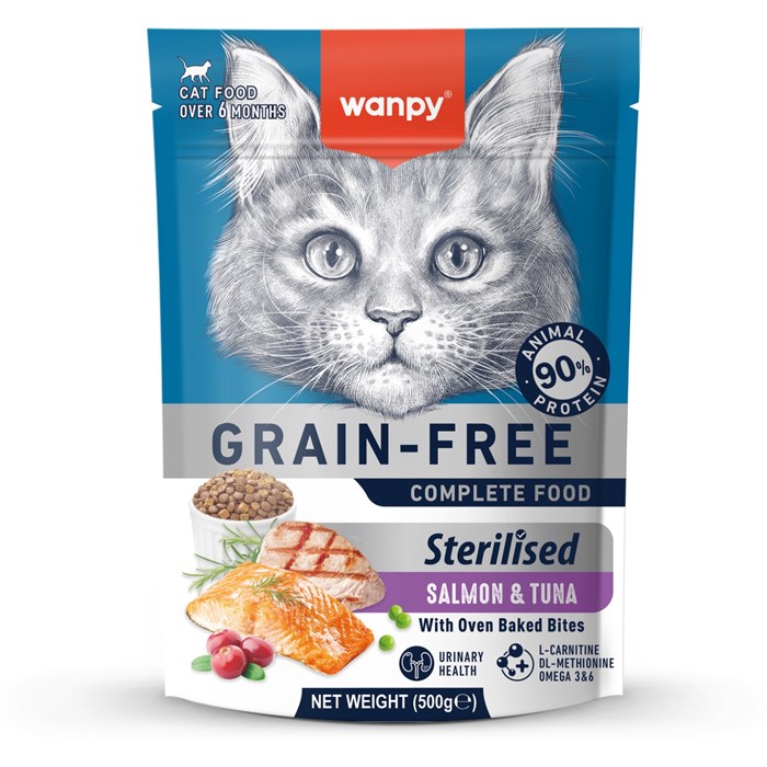 Сухой корм Wanpy Cat беззерновой с лососем и тунцом для стерилизованных кошек, 500 гр MZB825272 - фото 14036