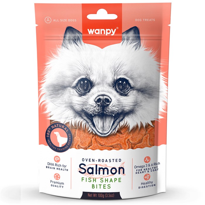 Wanpy Dog лакомые кусочки из нежного лосося в форме рыбок, 100 гр MZB868002 - фото 14174