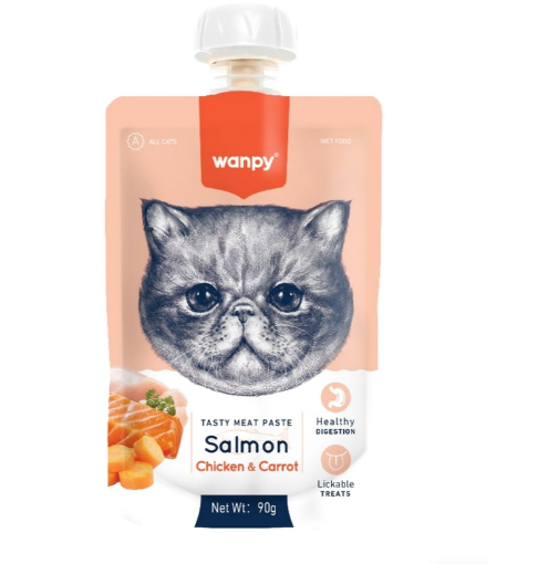 Wanpy Cat Лакомство для кошек Мясной мусс из лосося и курицы с морковью, 90 гр MZB871538 - фото 14205