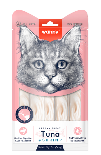 Wanpy Cat Лакомство для кошек «нежное пюре» из тунца и креветок, 70 гр MZB871095 - фото 14236