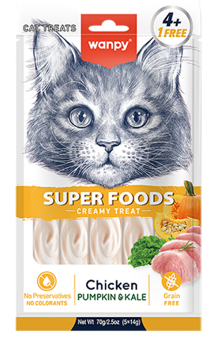 Wanpy Cat Лакомство для кошек «нежное пюре» из курицы с тыквой и кейлом, 70 гр MZB874089 - фото 14256