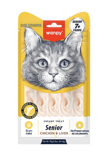 Wanpy Cat Лакомство для пожилых кошек «нежное пюре» из курицы и куриной печени, 70 гр MZB874027 - фото 14264