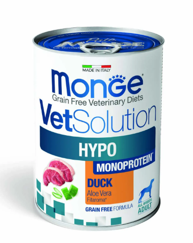 Monge VetSolution Dog Hypo Monoprotein DUCK Гипо монопротеин с уткой для собак для снижения реакции пищевой непереносимости, 400 гр MZB082044 - фото 14494
