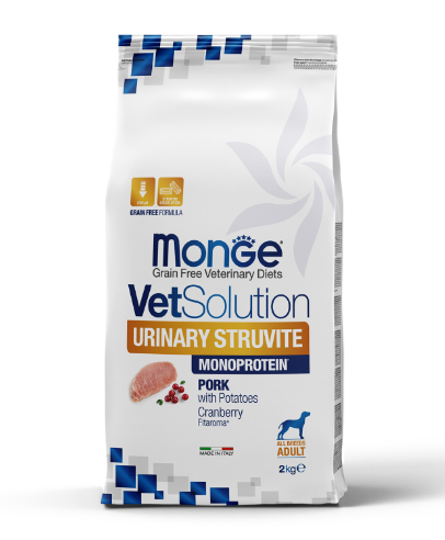 Диетический корм Monge VetSolution Dog Urinary Struvite Уринари Струвит для собак при заболеваниях мочеполовой системы и струвитном течении МКБ, 2 кг MZB081030 - фото 14529