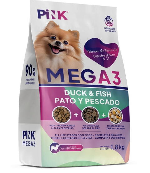 Pink MEGA 3 Сухой беззерновой корм для собак всех пород, Утка с лососем, 3 гранулы, 1.8 кг MZB735756 - фото 14634