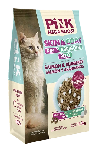 Pink MEGA BOOST "Skin & Coat" корм для кошек всех возрастов "Лосось с черникой", 5кг MZB431430 - фото 14670