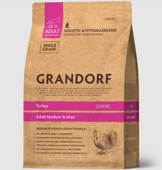 АКЦИЯ -20%! GRANDORF DOG Turkey MED&MAXI индейка для собак средних и крупных пород, 1 кг ZB851140_20 - фото 14716