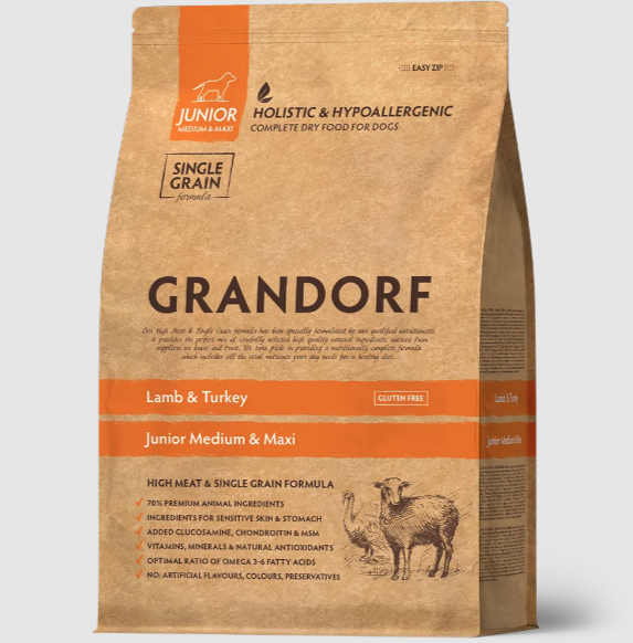 GRANDORF DOG Lamb&Turkey JUNIOR ягнёнок с индейкой для юниоров, 1 кг. MZB850884 - фото 14723