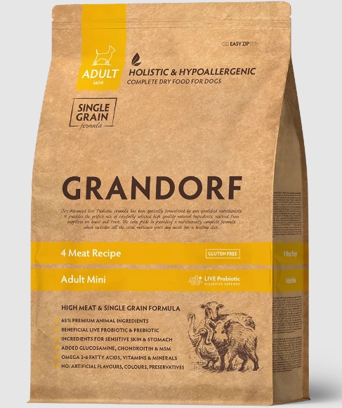 GRANDORF DOG 4 Meat PROBIOTIC MINI 4 мяса с пробиотиками для мини пород, 1 кг MZB851096 - фото 14778