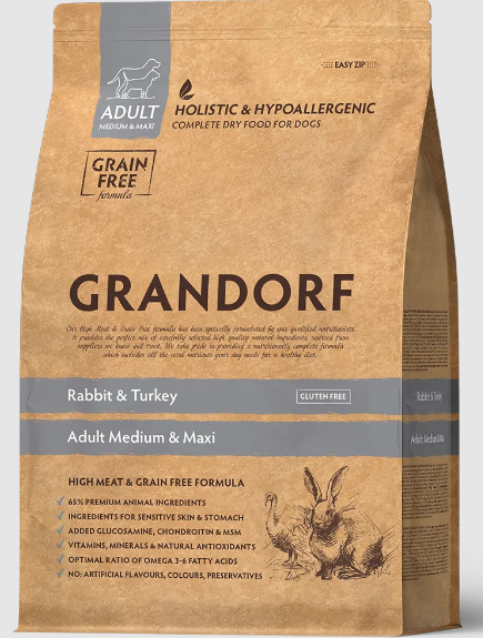 GRANDORF DOG Rabbit&Turkey MED&MAXI кролик с индейкой для собак средних и крупных пород, 10 кг. MZB851089 - фото 14931