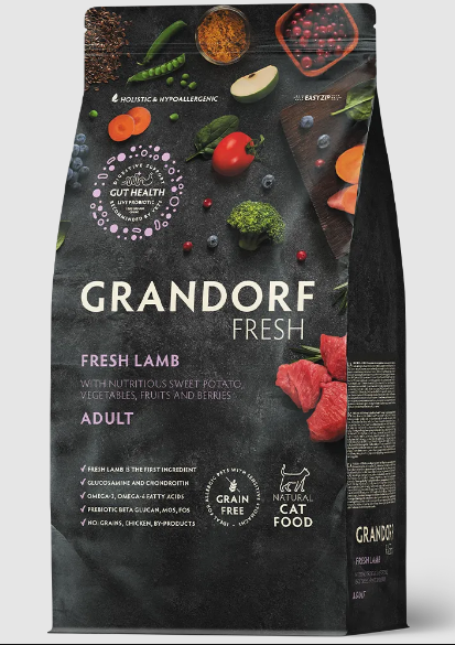 GRANDORF Fresh Cat ADULT Lamb&Sweet Potato Свежее мясо ягненка с бататом для кошек, 2 кг MZB852543 - фото 14963