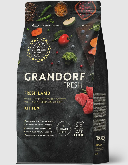 GRANDORF Fresh Cat KITTEN Lamb&Sweet Potato Свежее мясо ягненка с бататом для котят, 2 кг MZB852529 - фото 14987