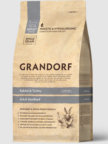 GRANDORF CAT Rabbit&Turkey STERILISED Кролик с индейкой для стерилизованных кошек, 400 гр MZB851232 - фото 15007