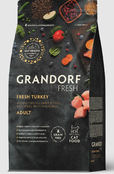 GRANDORF Fresh Cat ADULT Turkey&Sweet Potato Свежее мясо индейки с бататом для кошек, 2 кг MZB852567 - фото 15019