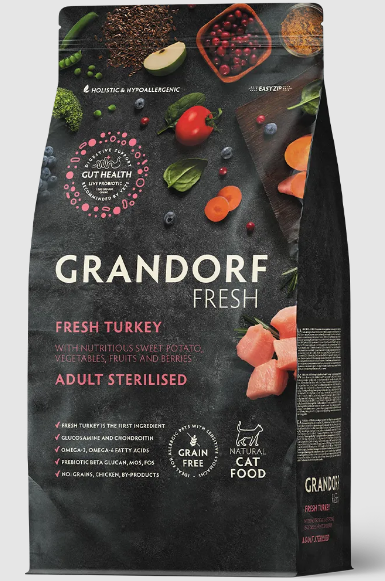 GRANDORF Fresh Cat STERILISED Turkey&Sweet Potato Свежее мясо индейки с бататом для стерилизованных кошек, 2 кг MZB852680 - фото 15031