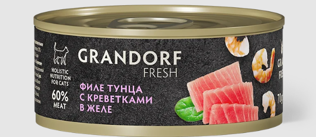 Консервы для кошек GRANDORF FRESH Филе тунца с креветками в желе, 70 гр MZB853571 - фото 15123
