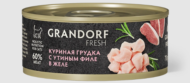 Консервы для кошек GRANDORF FRESH Куриная грудка с утиным филе в желе, 70 гр MZB853618 - фото 15142