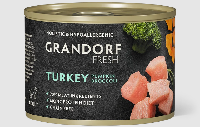 Консервы для собак GRANDORF FRESH Паштет из индейки с тыквой и брокколи, 200 гр MZB853540 - фото 15169