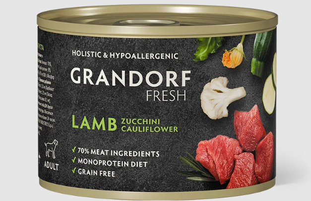 Консервы для собак GRANDORF FRESH Паштет из ягненка с цукини и цветной капустой, 200 гр MZB853526 - фото 15181