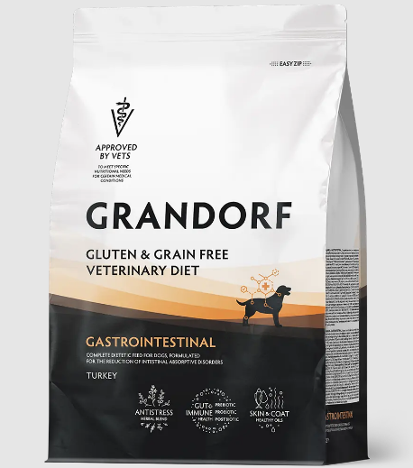 GRANDORF VETERINARY DIET TURKEY GASTROINTESTINAL полнорационный диетический сухой корм для собак с индейкой при острых расстройствах пищеварения и для снижения нарушений всасывания в кишечнике, 3 кг MZB853038 - фото 15274