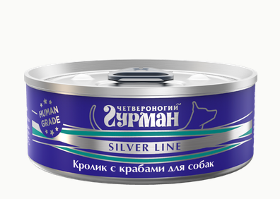 Четвероногий Гурман Silver line Кролик с крабами влажный корм для собак жестяная банка, 100 гр MZB549145 - фото 15422