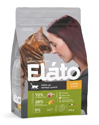 Elato Holistic корм для взрослых кошек с курицей и уткой для выведения шерсти, 300 гр MZB100915 - фото 15583