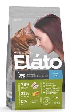 Elato Holistic корм для взрослых кошек с рыбой для красивой и блестящей шерсти 1.5 кг MZB100960 - фото 15589