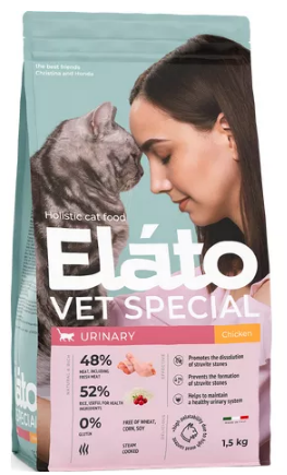 Elato Holistic Vet Special Urynary полнорационный сухой диетический корм для котов и кошек с курицей, 1.5 кг MZB103749 - фото 15592