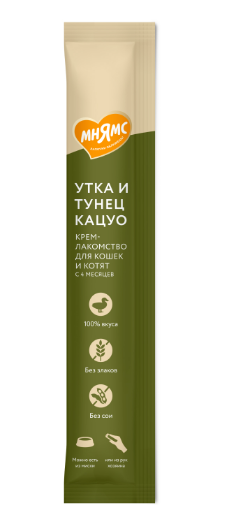 Крем-лакомство Мнямс для кошек с уткой и тунцом Кацуо, 15 гр MZB540706 - фото 15771