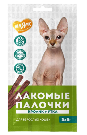 Лакомство Мнямс лакомые палочки для кошек с уткой и кроликом, 3х5 гр MZB548641 - фото 15785