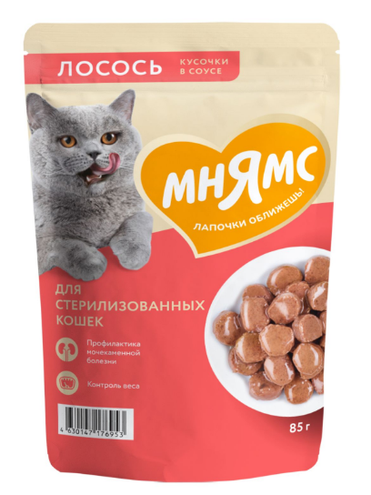 Влажный корм Мнямс Кусочки в соусе с лососем для стерилизованных кошек, 85 гр MZB176953 - фото 15797