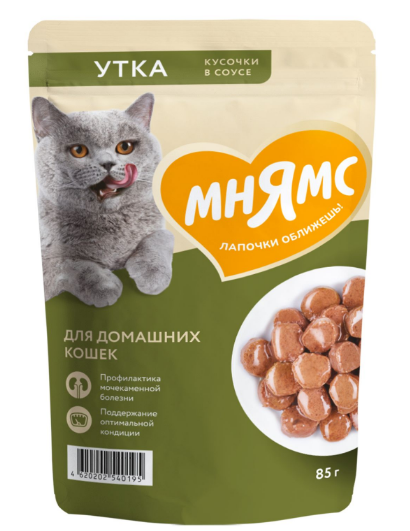 Влажный корм Мнямс Кусочки в соусе с уткой для домашних кошек, 85 гр MZB540195 - фото 15809
