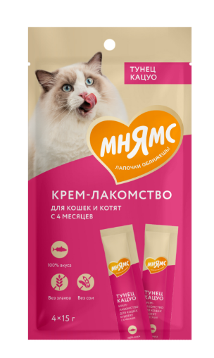 Мнямс Крем-лакомство для кошек с тунцом Кацуо, 15 гр х 4 шт. MZB703805 - фото 15828