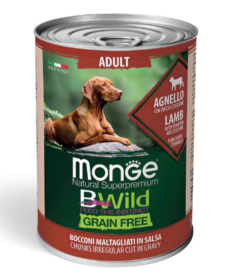 Monge Dog BWild Grainfree  ADULT  консервы из ягненка с тыквой и кабачками для собак всех пород, 400 гр MZB012614 - фото 15950