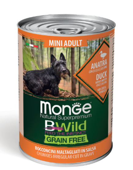 Monge Dog BWild Grainfree ADULT MINI консервы из утки с тыквой и кабачками  для собак мелких пород, 400 гр MZB012638 - фото 15961