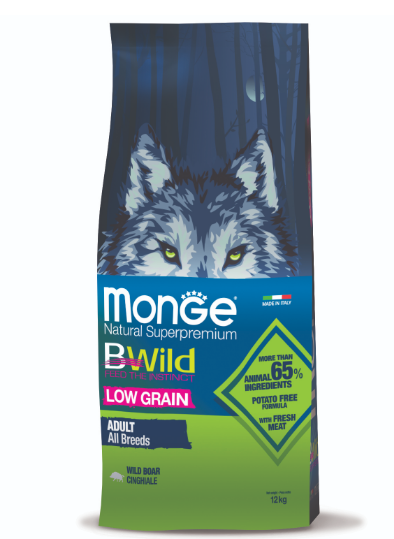 Monge Dog BWild LOW GRAIN низкозерновой корм из мяса дикого кабана для взрослых собак всех пород, 12кг MZB011754 - фото 16001