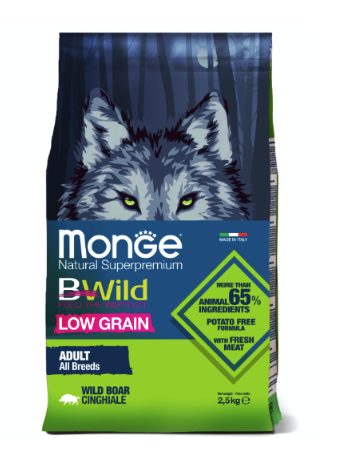 Monge Dog BWild LOW GRAIN низкозерновой корм из мяса дикого кабана для взрослых собак всех пород, 2.5 кг MZB011990 - фото 16005