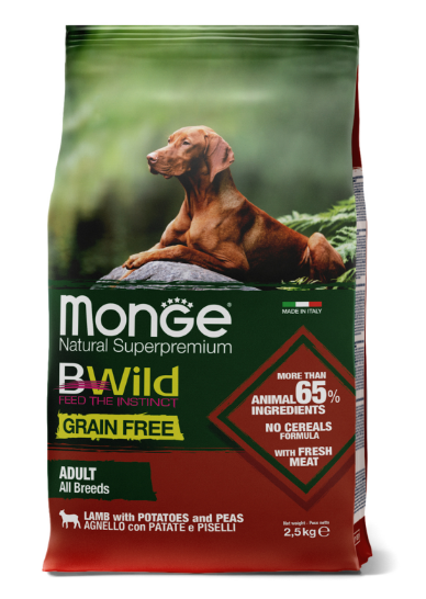 Monge Dog BWild GRAIN FREE беззерновой корм из мяса ягненка с картофелем и горохом для взрослых собак всех пород, 2.5 кг MZB011723 - фото 16012