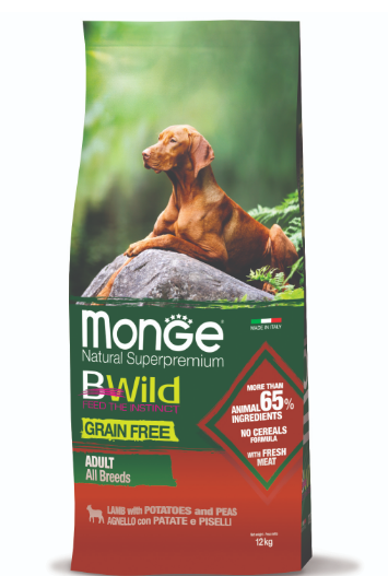 Monge Dog BWild GRAIN FREE беззерновой корм из мяса ягненка с картофелем и горохом для взрослых собак всех пород, 12 кг MZB011730 - фото 16016