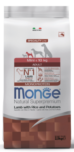 Сухой корм Monge Dog Speciality Line Monoprotein Mini для взрослых собак мелких пород, из ягненка с рисом и картофелем, 2.5 кг MZB011549 - фото 16045