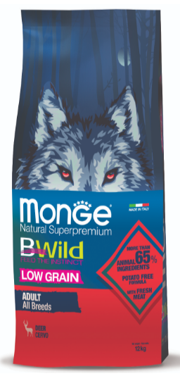 Monge Dog BWild  LOW GRAIN низкозерновой корм из мяса оленя для взрослых собак всех пород, 12 кг MZB011792 - фото 16050