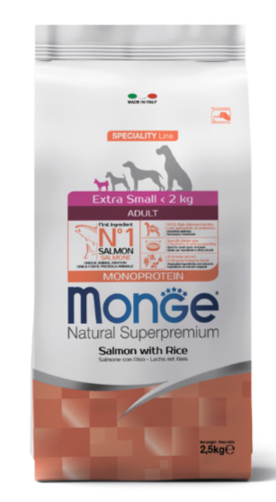 Monge Dog Speciality Extra Small корм для взрослых собак миниатюрных пород лосось с рисом, 2.5 кг MZB011464 - фото 16055