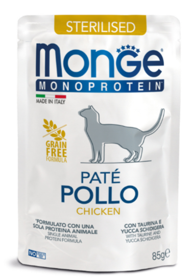 Monge Cat Monoprotein Pouch паучи для стерилизованных кошек курица, 85 гр MZB013710 - фото 16078