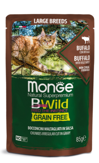 Monge Cat BWild Grain Free паучи из мяса буйвола с овощами для кошек крупных пород, 85 гр MZB012751 - фото 16100
