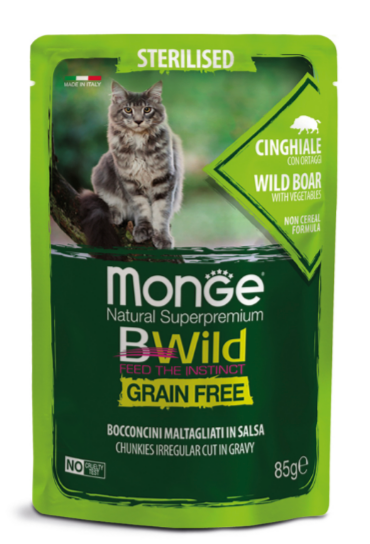 Monge Cat BWild Grain Free паучи из мяса дикого кабана с овощами для стерилизованных кошек, 85 гр MZB012805 - фото 16108
