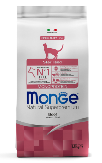 Monge Cat Monoprotein Sterilised Beef корм для стерилизованных кошек с говядиной, 1.5 кг MZB005524 - фото 16131