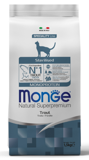 Сухой корм Monge Cat Speciality Line Monoprotein Sterilised для стерилизованных кошек из форели, 1.5 кг MZB005494 - фото 16179