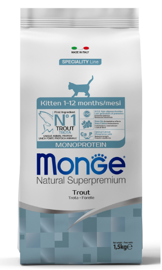 Monge Cat  Monoprotein корм для котят с форелью, 1.5 кг MZB005500 - фото 16188