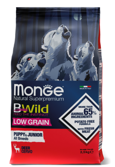 Monge Dog BWild LOW GRAIN Puppy & junior низкозерновой корм из мяса оленя для щенков всех пород, 2.5 кг MZB011853 - фото 16212