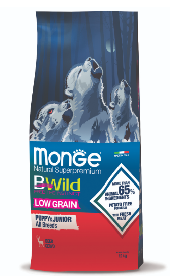 Monge Dog BWild LOW GRAIN Puppy & junior низкозерновой корм из мяса оленя для щенков всех пород, 12 кг MZB011891 - фото 16215